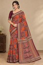 Maroon & Orange Sambalpuri Bandha Ikat Saree