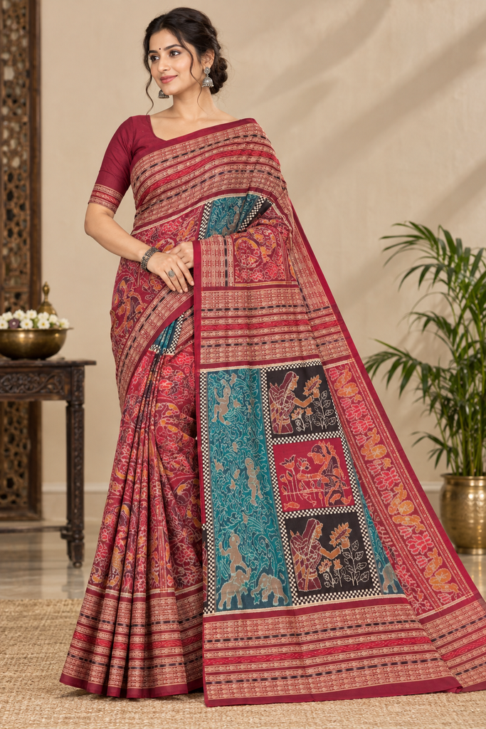 Royal Maroon Sambalpuri Bandha Saree