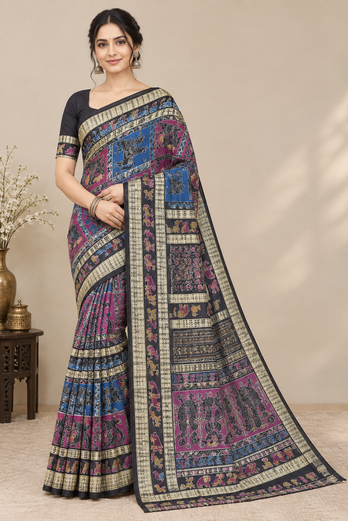 Royal Blue & Magenta Sambalpuri Bandha Ikat Saree Crafts Odisha