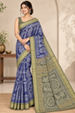 Royal Blue & Olive Green Sambalpuri Bandha Saree